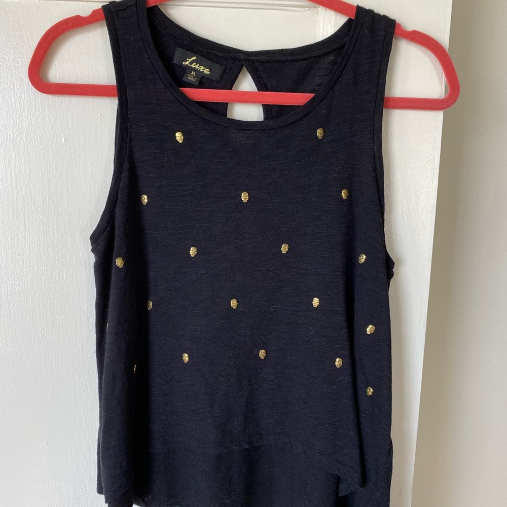 Black tank top with gold skulls